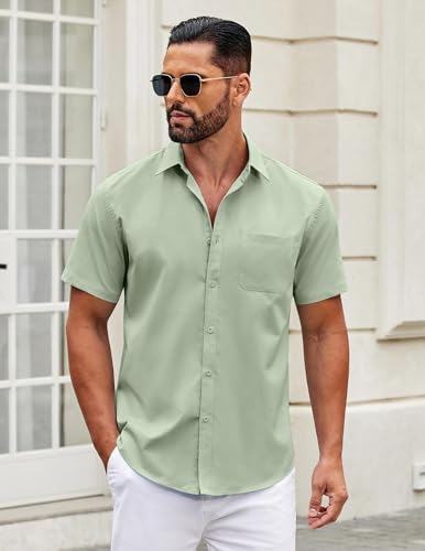 Image of COOFANDY Mens Short Sleeve Casual Button Down Shirts Summer Untucked Dress Shirts with Pocket