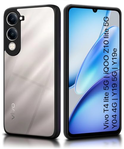 Image of WOW IMAGINE Shockproof Hybrid Back Cover for Vivo T4 lite 5G | iQOO Z10 lite 5G | Y04 4G | Y19 5G | Y19e | Hard Slim fit Back Case | PC & TPU | Clear Transparent Case - Black