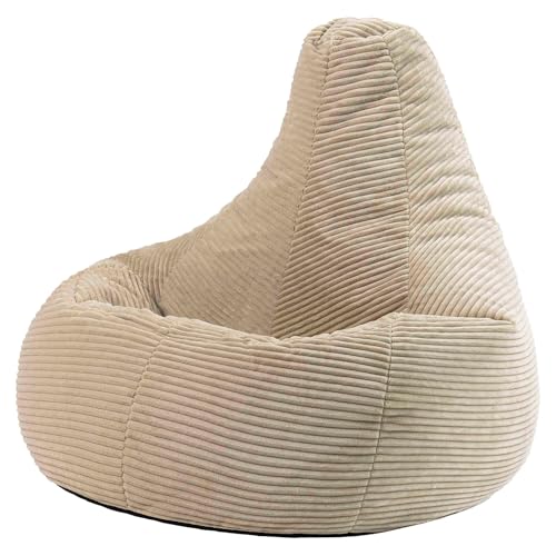 Icon Dalton Sitzsack Cord, Beige, Gaming Sitzsack Erwachsene mit Füllung,...