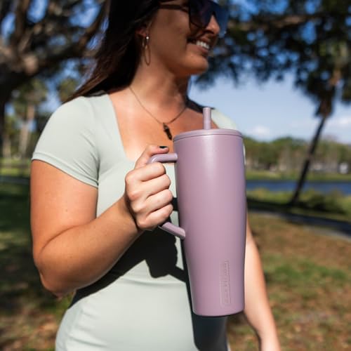 brmate era 40 oz tumbler with handle and straw  100 leakproof insulated water bottle tumbler with lid and flexible softsip straw  made of stainless steel  cup holder friendly  40oz lilac dusk