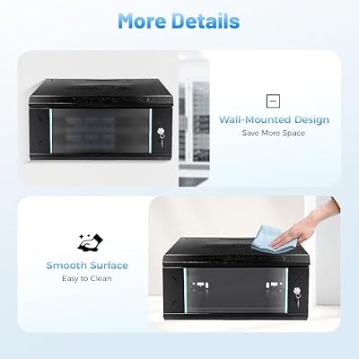 4U Wall Mount Network Server Cabinet, Server Rack Enclosure with Lockable Glass Door & Removable Side Panels Data Cabinet Rack for Offices Schools IT Equipment Black 23.62 * 17.72 * 9.45in