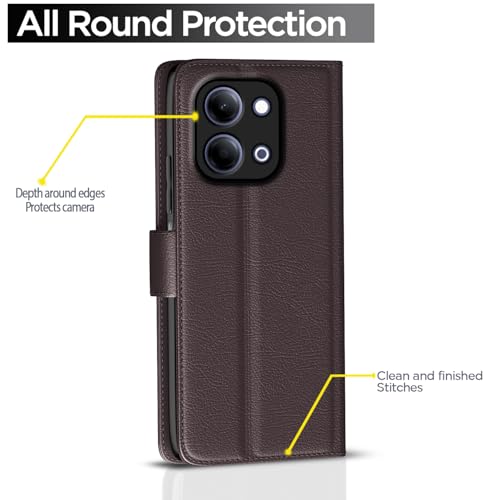Image of Pikkme Flip Cover for Vivo Y11 5G Leather Finish | Inside TPU with Card Pockets | Wallet Stand and Shock Proof | Complete Protection Flip Case (Coffee)