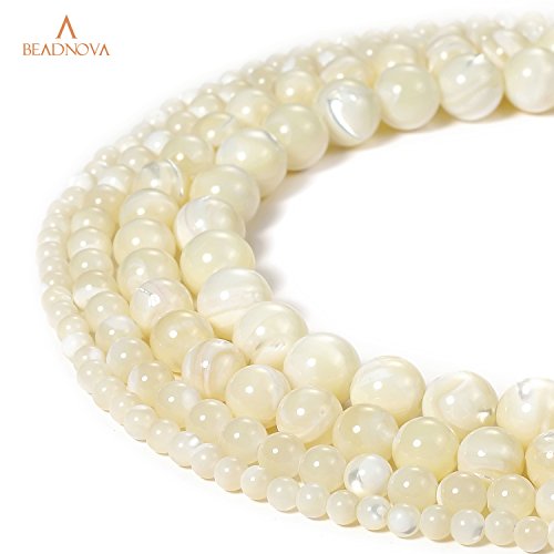 Image of BEADNOVA 6mm Natural White Mother of Pearl Shell Beads Gemstone Round Loose Beads for Jewelry Making (62-64pcs)