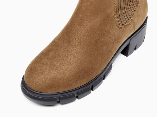 Image of Ruanyu Womens Platform Ankle Boots Elastic Chunky Block Heel Chelsea Booties Lug Sole Non-Slip Combat Shoes