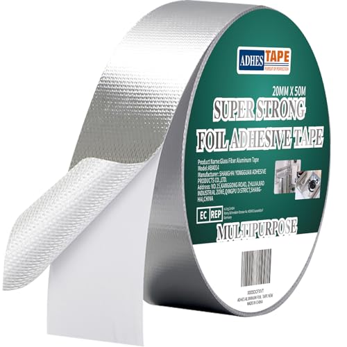 ADHES Professional Glass Fiber Aluminum Foil Tape 0.78 in x 55 Yds | Heat Proof Tape Withstand 80°C to 100°C, Reinforced Foil Duct Tape, for HVAC, Metal Repair Sealing and Insulation