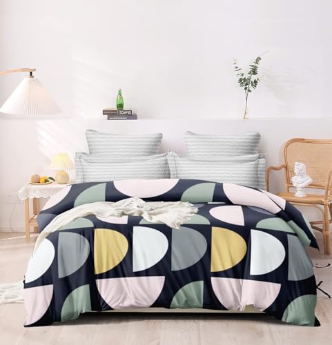 Image of Cotton Feel Glace Cotton Elastic Fitted Printed King Size Double Bed Bedsheet with 2 Pillow Covers (72 inchx78 inch, Black Box)