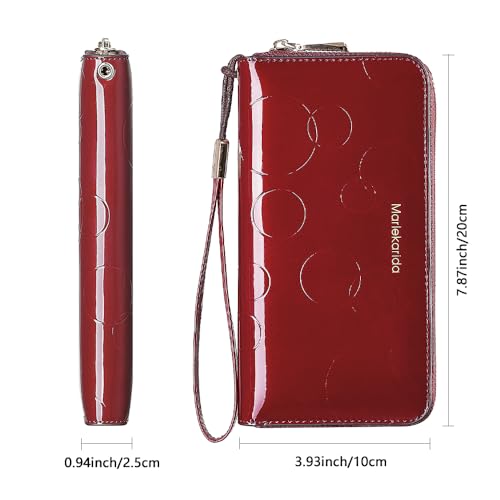 Fashion RFID Leather Wallet - Women's Hand-Held Bag, Credit Card Clip Bag, Long Capacity Coin Purse, Zipper Multi Card Slot Wallet (Wine Red)3