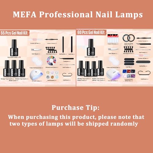 MEFA Gel Nail Polish Kit with U V Light, 32 Colors All Seasons Soak Off 60 Pcs Gel Polish Nail Set with Matte/Glossy Glitter Base Top Coat Manicure Tools Nails DIY Decorations Gifts for Women