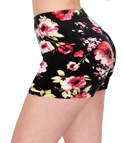 Image of ALWAYS Women's Velvet Pajama Shorts - Premium Soft Fluffy Plush Sexy Lounge PJ Short Bottoms Pants Floral 1882 Black M