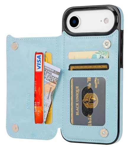 Étui portefeuille iPhone 17 Air抗震防摔 Bleu glacier avec protège-écran