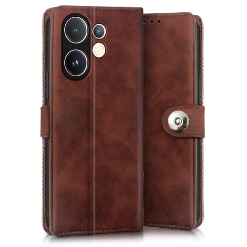 Image of WOW IMAGINE Shock Proof Flip Cover Back Case for Vivo V60 5G | V60e 5G | Vivo T4 Pro 5G (Magnetic Button Flip Case | Wallet Pockets & Stand | Leather Finish | Coffee)