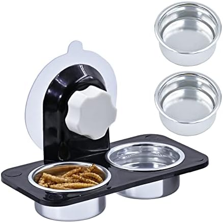 MRTIOO 增强型冠状壁虎喂食架,配有 4 个金属食物杯,爬行动物两栖动物食物碗和水盘,适用于蜥蜴或其他小型宠物喂食器 Ledge 配件用品 - 4 个银杯