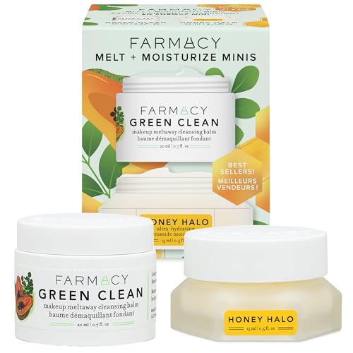 Farmacy Melt & Moisturize Duo - Travel Size Skin Care Set with Green Clean Makeup Remover Balm & Honey Halo Moisturizer Face Cream - Cleanses Skin & Hydrates for a Plump, Dewy Glow (2 Count)