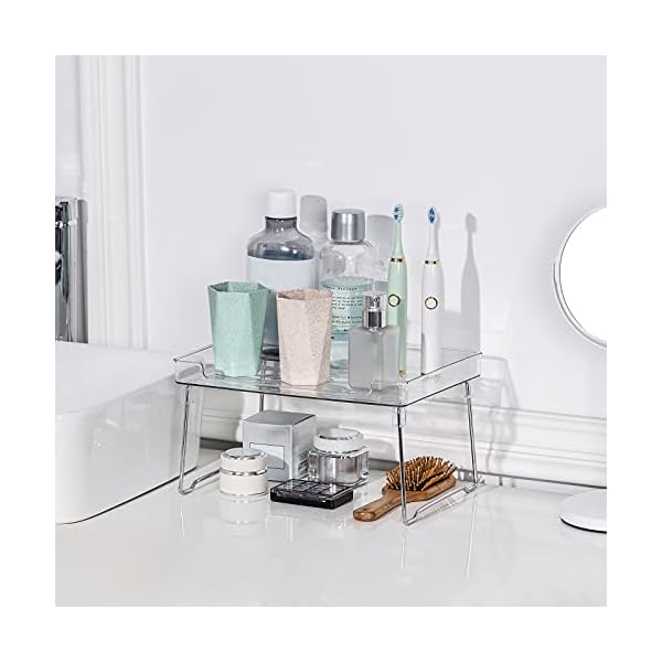 Cupboard Organiser, Cupboard Shelf Organiser, Kitchen Shelf Organiser for Kitchen Storage, Bathroom Storage, Makeup Organiser, Durable Plastic and Metal, Clear & Chrome - Image 6