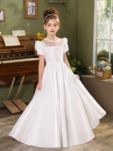 Flower Girl Dresses for Wedding Elegant Satin First Communion Dress Princess Pageant Party Ball Gown for Girls3