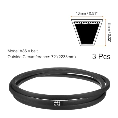 Image of uxcell 3pcs A86 or 4L880 Classic Wrapped Rubber V-Belt, 86 inch(2183mm) Inside Circumference, A Profile V Belt