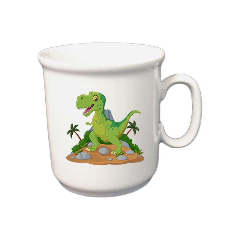 Kindergeschirr personalisiert - Frühstücksservice 3-tlg. Porzellan Teller Becher Schale personalisierbar mit Wunschname Name Namen personalisiert (Dinosaurier)