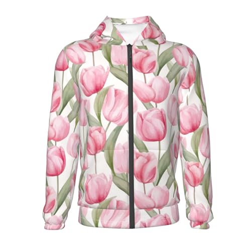 Hand Painted Tuilp Kids Pullover Hoodies Boys Zip Up Sweatshirts Girls Athletic Clothes with Pocket2