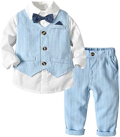 Tem Doger Baby Boys Formal Suit Toddler Gentleman Set Dress Slim Fit Long Sleeve Shirt+Blue Vest+Pants Outfits Tuxedo (70/3-6 Months, blue2)