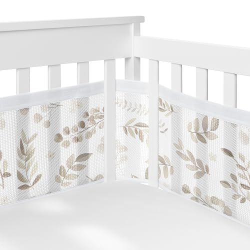 Image of Sweet Jojo Designs + BreathableBaby 2-Piece Breathable Mesh Crib Liner Set (Taupe Boho Floral Leaf) for Boys/Girls, Baby, Infants/Newborn Nursery (Tan, Beige, Bohemian, Watercolor, Botanical Woodland)