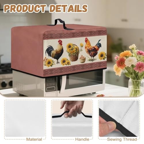 Image of Microwave Cover Air Fryer Toaster Oven Dust Cover Stain-Resistant Countertop Convection Oven Protector Kitchen Appliance Decor, L, Rooster Chicken Egg Sunflower