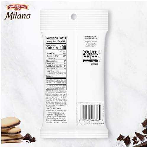 Image of Pepperidge Farm Milano Dark Chocolate Cookies, Single Serve Snack Pack, 1.2 oz.