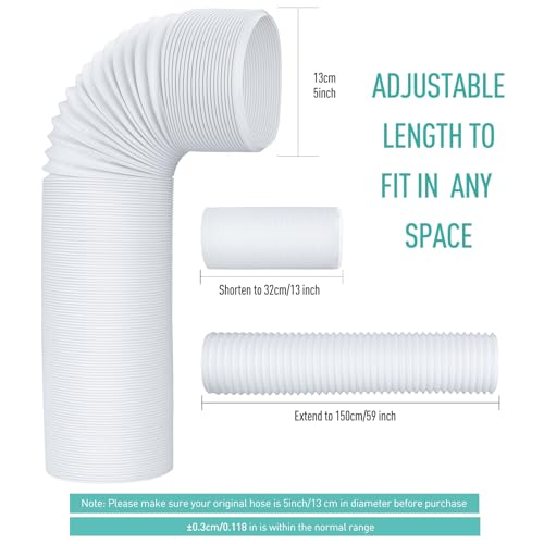Miniatura 2 de Agptek Tubo Aire Acondicionado Portatil, 150cmmanguera De Escape Extension Pp, Diámetro 5.11pulgadas 13cm, Mejor Ductilidad 11-59 Pulgadas 28-150cm