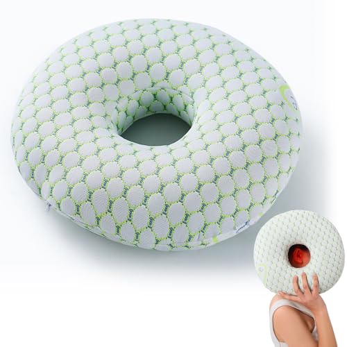 HOVCEH Piercing Pillow, Donut Pillow for Ear Piercing Aftercare, Ear Pillow with Hole for Side Sleepers, Ring Cushion Releasing Ear Pain Ear Inflammation Pressure Sores (Green)
