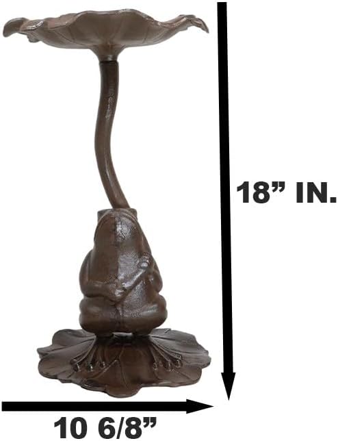 Miniatura 2 de Ebros Gift Hierro fundido de 18 pulgadas de alto, rústico, extravagante, para jardín, rana de sapo en lirio, alimentador de hojas de lirio de agua,