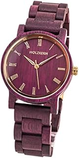 HOLZKERN Calm Womens Watch Made of Amaranth with Fine Texture in Rose Color with Adjustable Bracelet Aesthetic Quartz Gold Watch for Women Reloj para Mujer Fashionable Wooden Watch
