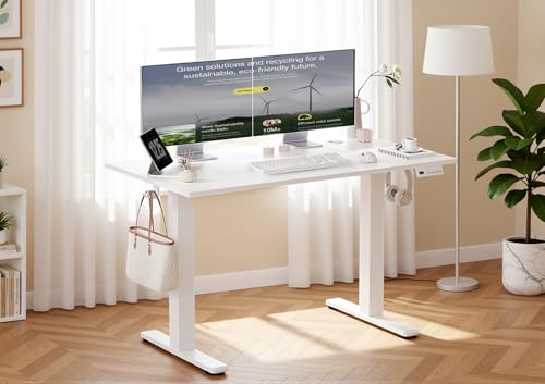 Image of Claiks Electric Standing Desk, Adjustable Height Stand up Desk, 48x24 Inches Sit Stand Home Office Desk with Splice Board, White Frame /Cold White Top