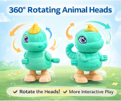 PB Prime Brands Wind Up Jumping Animal Toys for Kids, Clockwork Walking & Jumping Toy Set with 360° Rotating Heads, Colorful Mechanical Toys for Toddlers & Children (Pack of 7) 2