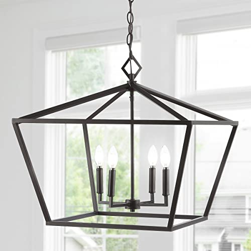 JONATHAN Y JYL7520B Gatsby 23" 4-Light Adjustable Iron Rustic Glam LED Pendant Industrial Cottage French Country Dimmable Dining Room Living Room Kitchen Foyer Bedroom Hallway, Oil Rubbed Bronze