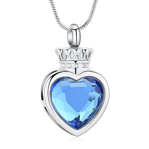 Ydmwannx Collier urne funéraire en acier inoxydable avec pendentif en forme de couronne et cœur pour femme, Acier inoxydable