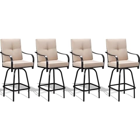 GOOGIC Patio Bistro Chair Set ， Outdoor High Back Swivel Bar Chair Set of 4 with All Weather Steel Frame for Backyard, Lawn,Poolside and Balcony Cover
