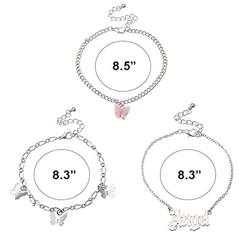 Nanafast 3 Pcs Butterfly Anklet Set Angel Name Anklet For Women Girls Adjustable Personalized Anklet Beach Foot Anklet Bracelet Jewelry Silver #TOP1