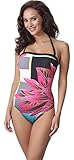 Merry Style Traje de Baño Entero 1 Pieza Monokini Bañador Mujer P631CN (Negro/Flor, EU(42)=ES(44))