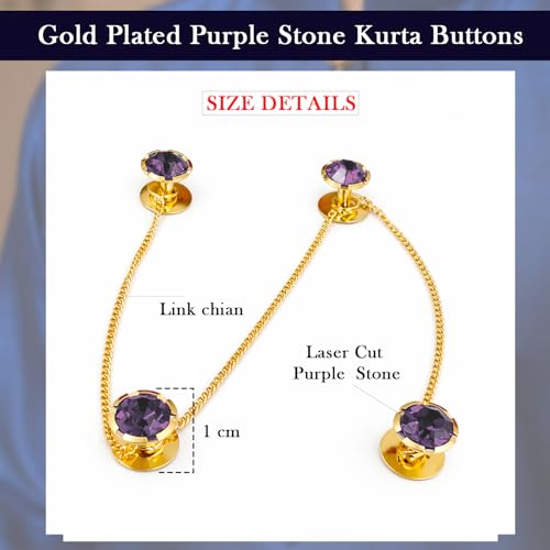 Botones de Kurta con Cadena Dorados y Piedra Morada miniatura 3