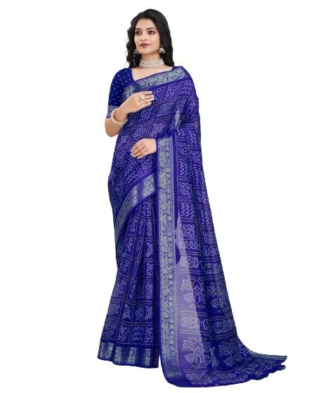 GHAN SALSWomen Printed Dola Silk Saree With Unstiched Blouse