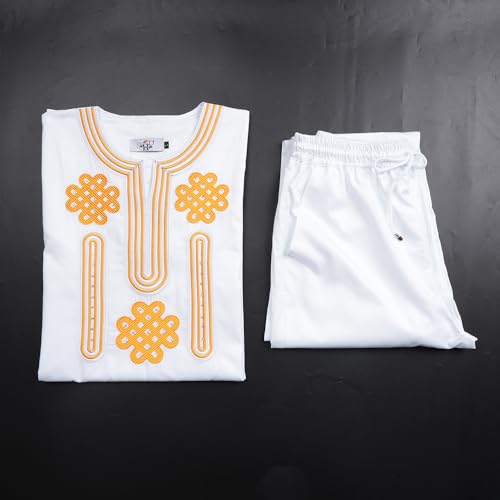 HD African Embroidery Baggy Tubu Shirt and Pants 2 Pieces Outfit Nigerian Mens Clothes Set3