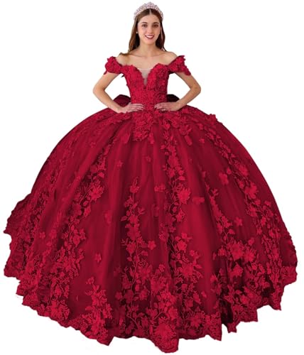 Zhangyo Off Shoulder Quinceanera Dresses Ball Gown Sparkly Tulle Sweet 15 16 Dress Lace Beading Prom Dress with Bow