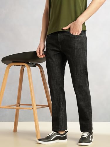 Image of Thomas Scott Men Slim Fit Mid Rise Stretchable Light Fade Jeans | Dark Blue Medium Wash Five Pocket Denim for Casual and Smart Casual Wear