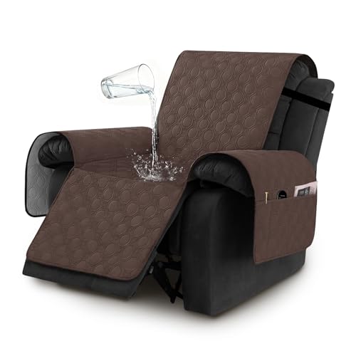 H.VERSAILTEX 100% Waterproof Recliner Chair Covers, Recliner Covers Non-Slip Stay in Place, Thick Cover for Recliner Chair with Pocket, Dog Couch Cover Protector Washable(Brown, 23")