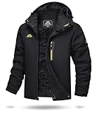Military Jacket Mens Winter Fleece Jacket Outdoor Tactical Hooded Jacket Warm Ski Hoodies, Black, XXL