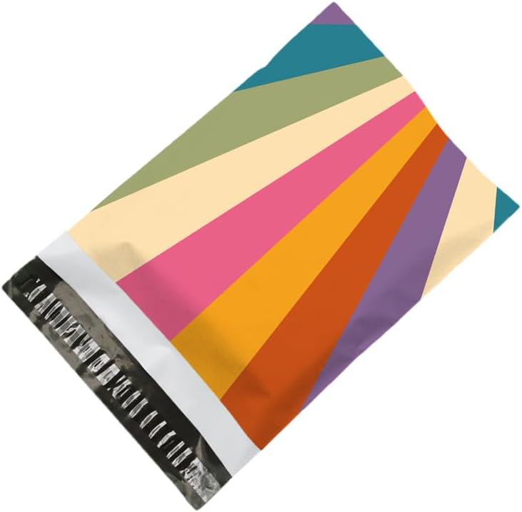 100x Poly Mailers 10x13 Inch Mailing Bags Colorful Thank You Designs with Self Seal Tear & Waterproof Shipping Envelopes for Packaging, Small Business & E-Commerce (Rainbow Thank You)
