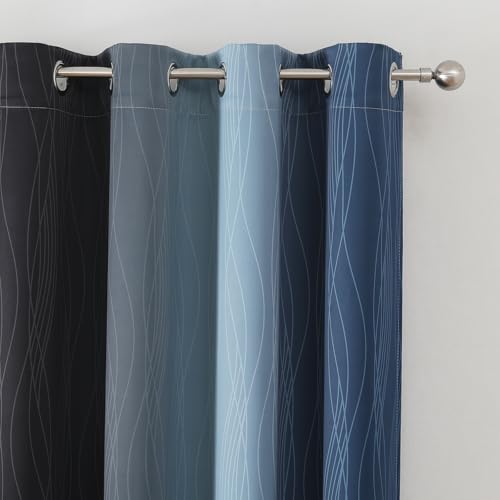 VEHEDE Farbverlauf Verdunklungsvorhänge Gardinen mit Ösen Wohnzimmer 229cm Hoch, Ombre Vorhänge Blickdicht Thermogardine Kälteschutz warm… – Ansicht 4