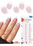 Wahrshei Gel Nail Strips No UV, Pink French, UV Free, Long Lasting Gel Stickers - Contains 22 Wraps, 1 Prep Pad, 1 File