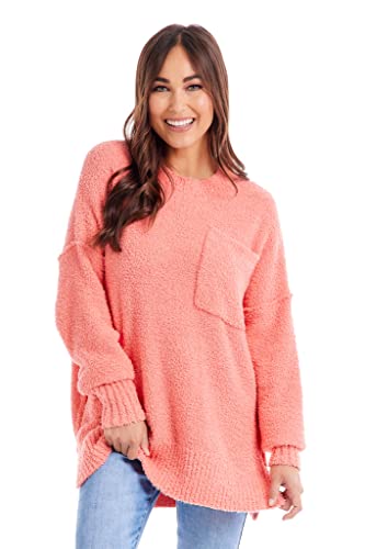 Mud Pie Suéter feminino de chenille Rome, Coral, Tamanho Único