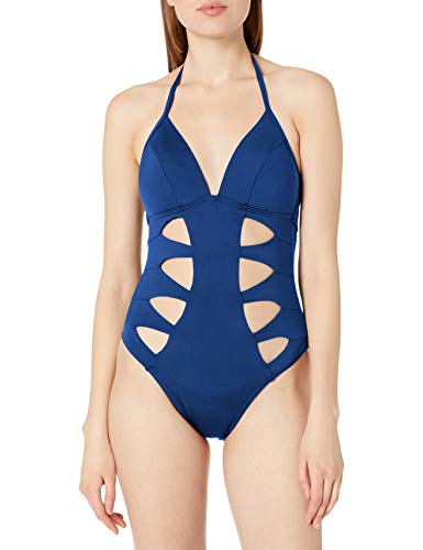 Kenneth Cole New York Women's Cut Out Halter One Piece Swimsuit, Ink Blue // Sexy Solids, Small