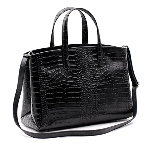 Bella&Quinny Lederhandtasche Bologna (schwarz) Made in Italy, vera pelle in italienischer Tradition. Handtasche, Schultertasche. Edles Leder im Kroko-Look, elegantes Design Cover